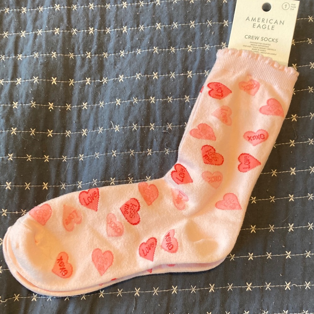 American Eagle Valentines Day Pink Crew Socks